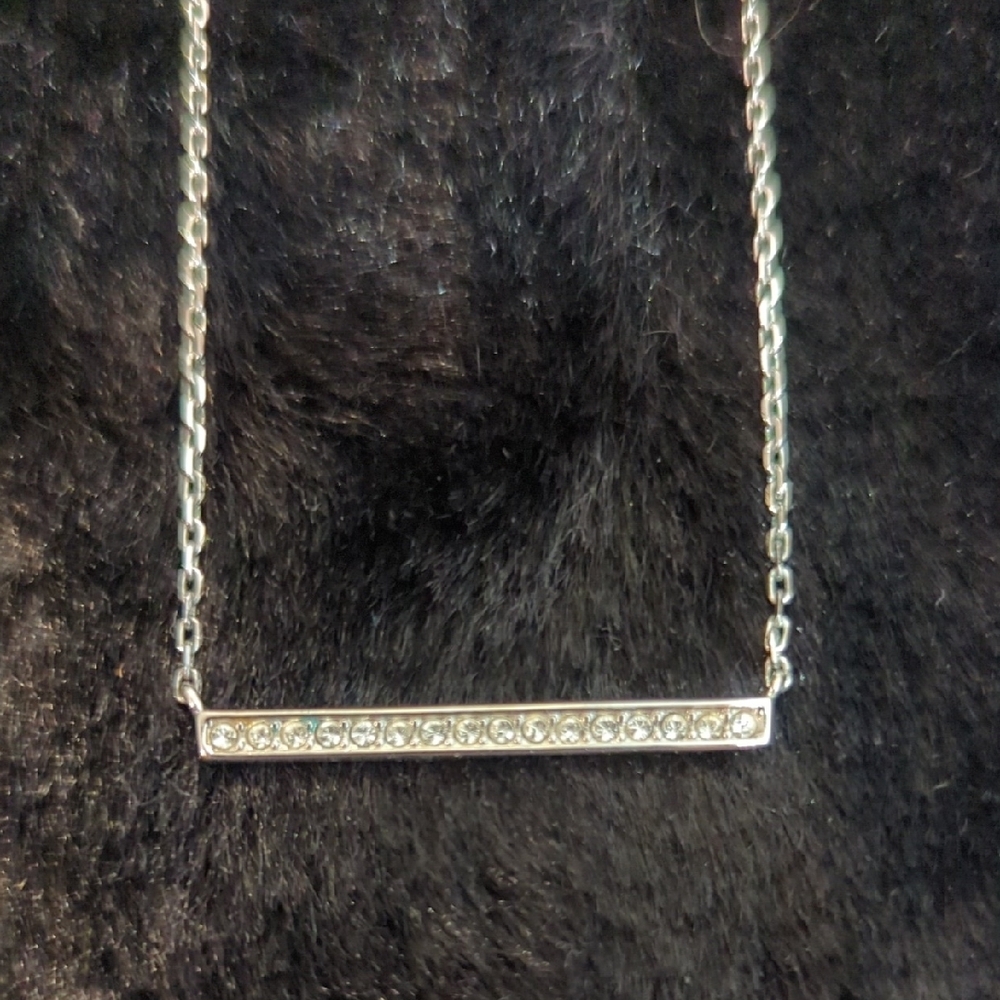 Silver Bar Necklace with Crystals